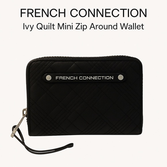 French Connection Ivy Quilt Mini Zip Around Wallet - Black - Picture 1 of 5